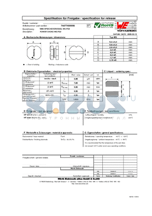 74477450056 datasheet - POWER CHOKE WE-PD2