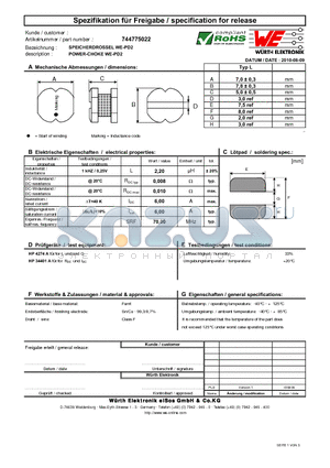 744775022 datasheet - POWER-CHOKE WE-PD2