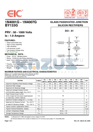 1N4007G datasheet - GLASS PASSIVATED JUNCTION SILICON RECTIFIERS