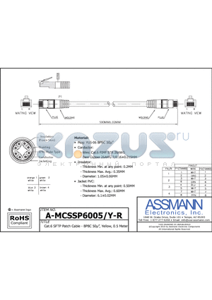 A-MCSSP60005-Y-R datasheet - CAT.6 SFTP PATCH CABLE