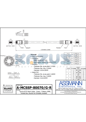 A-MCSSP-80070-G-R datasheet - CAT.5E SFTP PATCH CABLE