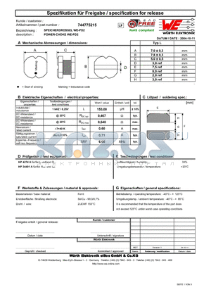 744775215 datasheet - POWER-CHOKE WE-PD2