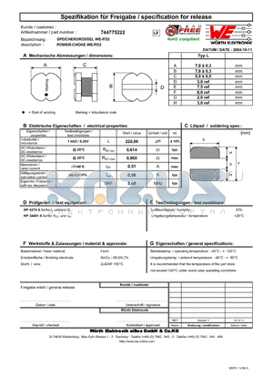 744775222 datasheet - POWER-CHOKE WE-PD2