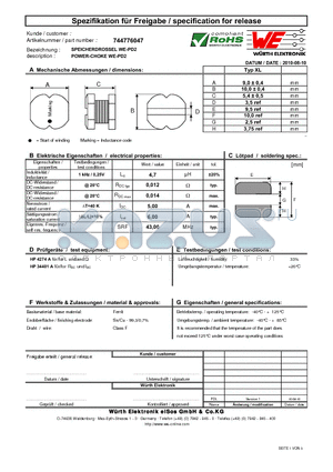 744776047 datasheet - POWER-CHOKE WE-PD2