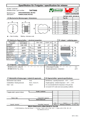 744776068 datasheet - POWER-CHOKE WE-PD2