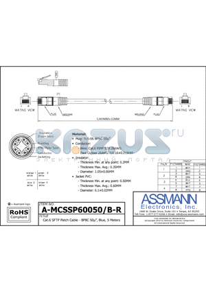 A-MCSSP60050-B-R datasheet - CAT.6 SFTP PATCH CABLE