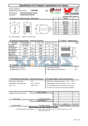 74477620 datasheet - POWER-CHOKE WE-PD2