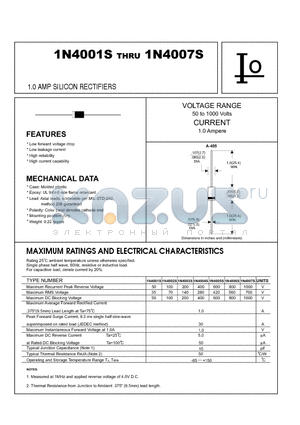 1N4007S datasheet - 1.0 AMP SILICON RECTIFIERS