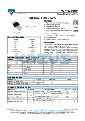 100BGQ100_11 datasheet - Schottky Rectifier, 100 A