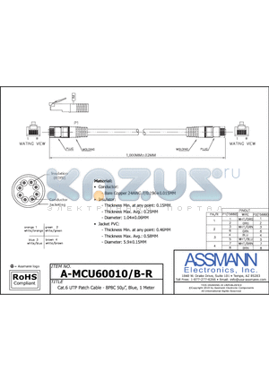 A-MCU60010-B-R datasheet - CAT.6 UTP PATCH CABLE