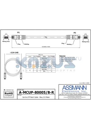 A-MCUP-80005-B-R datasheet - Cat 5e UTP Patch Cable