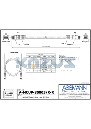 A-MCUP-80005-R-R datasheet - Cat 5e UTP Patch Cable