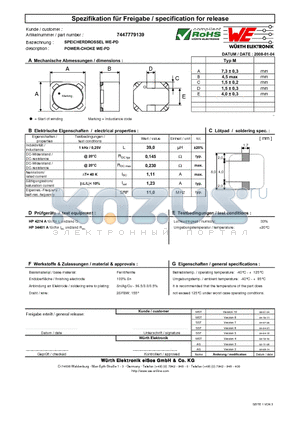 7447779139 datasheet - POWER-CHOKE WE-PD