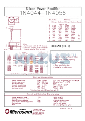 1N4052 datasheet - SILICON POWER RECTIFIER