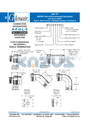 380AS106B20 datasheet - EMI/RFI Non-Environmental Backshell Light-Duty with Strain Relief