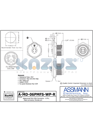 A-MD-06PMFS-WP-R datasheet - Waterproof Mini DIN Connector