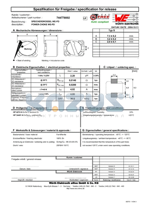 744778002 datasheet - POWER-CHOKE WE-PD