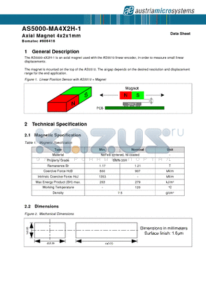 AS5000 datasheet - Axial Magnet 4x2x1mm