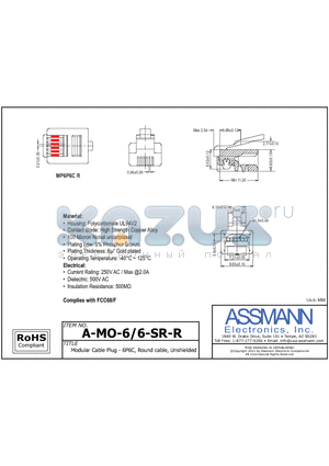 A-MO-6-6-SR-R datasheet - Modular Cable Plug