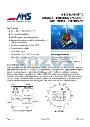 AS5020T datasheet - 6-BIT MAGNETIC ANGULAR POSITION ENCODER WITH SERIAL INTERFACE