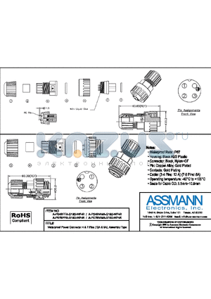 A-P04BFFA-S180-WP-R datasheet - WATERPROOF POWER CONNECTOR 4 & 7 PINS (12A & 8A), ASSEMBLY TYPE