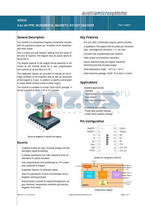 AS5035 datasheet - 8-bit (64 PPR) INCREMENTAL MAGNETIC ROTARY ENCODER