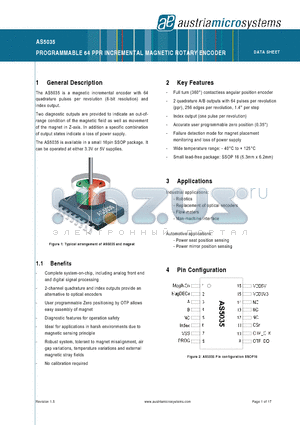 AS5035TR datasheet - PROGRAMMABLE 64 PPR INCREMENTAL MAGNETIC ROTARY ENCODER