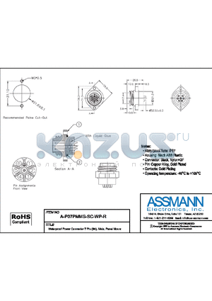 A-P07PMMS-SC-WP-R datasheet - WATERPROOF POWER CONNECTOR 7 PIN (8A), MALE, PANEL MOUNT