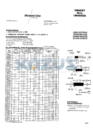 1N4061A datasheet - HIGH VOLTAGE TEMPERATURE COMPENSATED ZENER DIODES