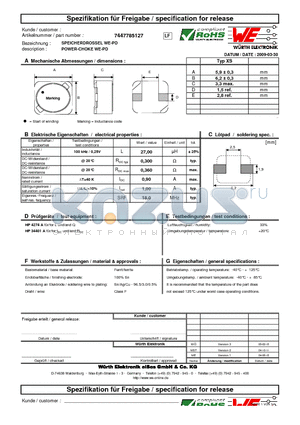 7447785127 datasheet - POWER-CHOKE WE-PD