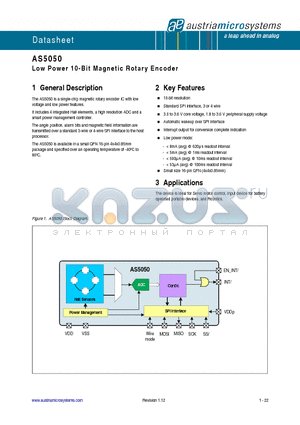 AS5050 datasheet - Low Power 10-Bit Magnetic Rotary Encoder