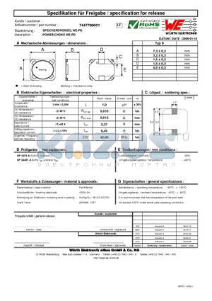 7447789001 datasheet - POWER-CHOKE WE-PD