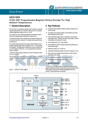 AS5140H datasheet - 10-Bit 360 Programmable Magnetic Rotary Encoder For High Ambient Temperatures