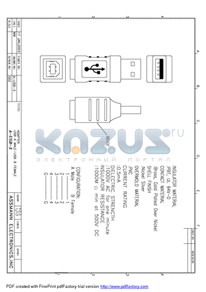 A-USB-3 datasheet - USB A MALE-USB B FEMALE