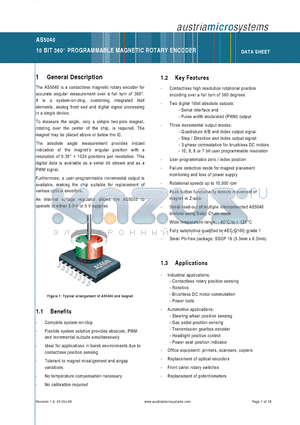 AS5040 datasheet - 10 BIT 360` PROGRAMMABLE MAGNETIC ROTARY ENCODER