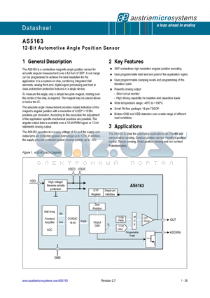 AS5163 datasheet - 12-Bit Automotive Angle Position Sensor