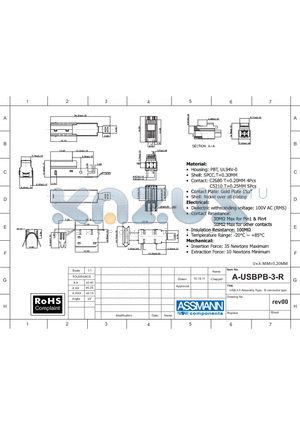 A-USBPB-3-R datasheet - USB 3.0 Assembly Type - B connector type