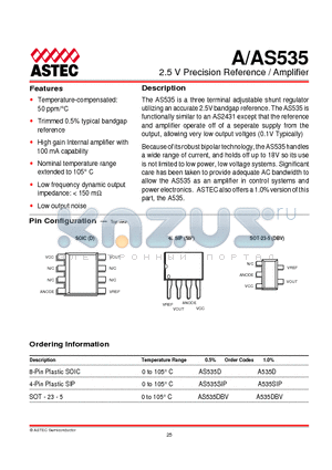 AS535DBV datasheet - 2.5 V Precision Reference / Amplifier