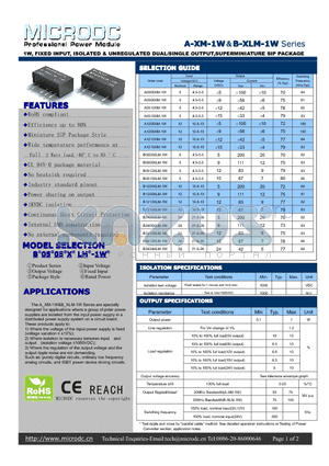 A-XM-1W datasheet - 1W, FIXED INPUT, ISOLATED & UNREGULATED DUAL/SINGLE OUTPUT,SUPERMINIATURE SIP PACKAGE