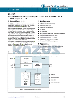 AS5215_1 datasheet - Programmable 360j Magnetic Angle Encoder with Buffered SINE & COSINE Output Signals