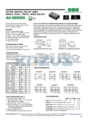 A01-5NS-B datasheet - ACTIVE (DIGITAL) DELAY LINES SINGLE, DUAL, TRIPLE, QUAD DELAYS