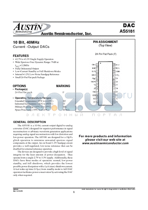 AS5181F-MIL datasheet - 10 Bit, 40MHz Current -Output DACs