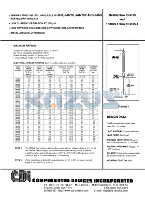 1N4099-1 datasheet - LOW CURRENT OPERATION AT 250 uA