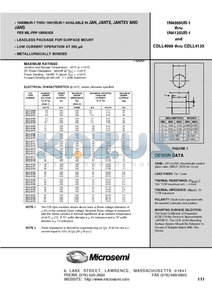 1N4099 datasheet - SILICON 400mA LOW NOISE ZENER DIODES