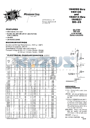 1N4099-1 datasheet - SILICON 500mA LOW NOISE ZENER DIODES