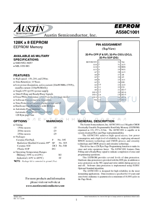 AS58C1001DCJ-25/883C datasheet - 128K x 8 EEPROM EEPROM Memory