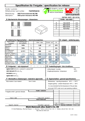 74479763210 datasheet - SMD-power inductance WE-PMI