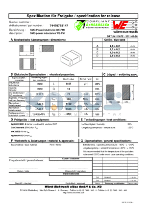 74479775147 datasheet - SMD-power inductance WE-PMI