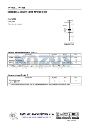 1N4100 datasheet - SILICON PLANAR LOW NOISE ZENER DIODES