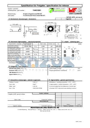 7448510091 datasheet - Toroidal Double Power Choke WE-DCT